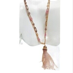 Lydell NYC Gold  Pink Bohemian Tassel Pendant necklace Valentines Day